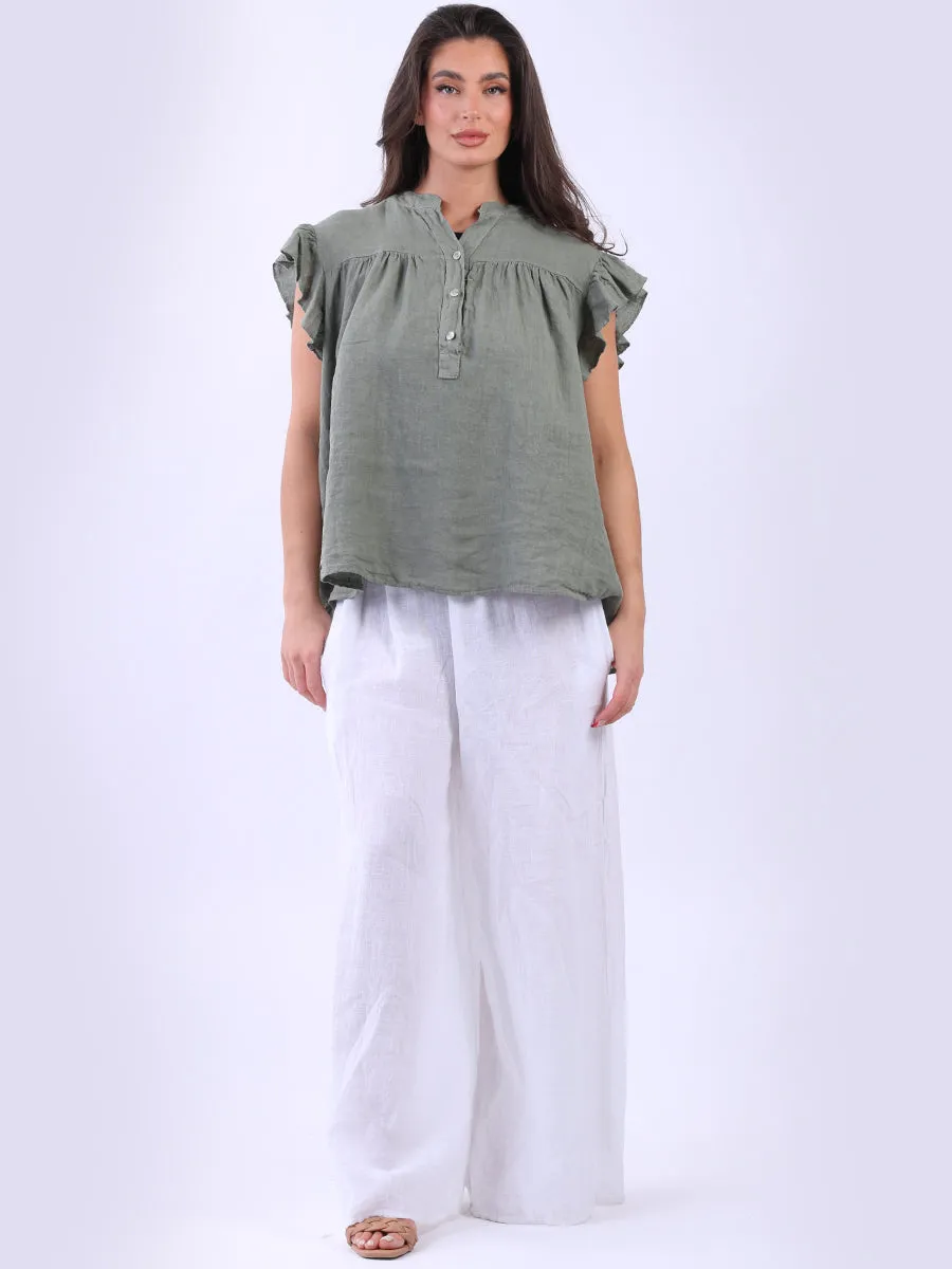 Anne   Kate Italian Linen Lagenlook Ruffle Blouse