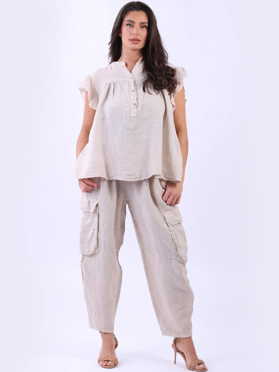 Anne   Kate Italian Linen Lagenlook Ruffle Blouse