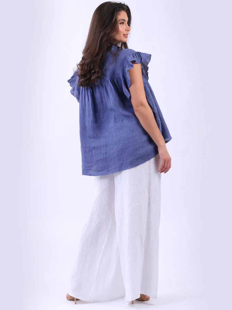 Anne   Kate Italian Linen Lagenlook Ruffle Blouse