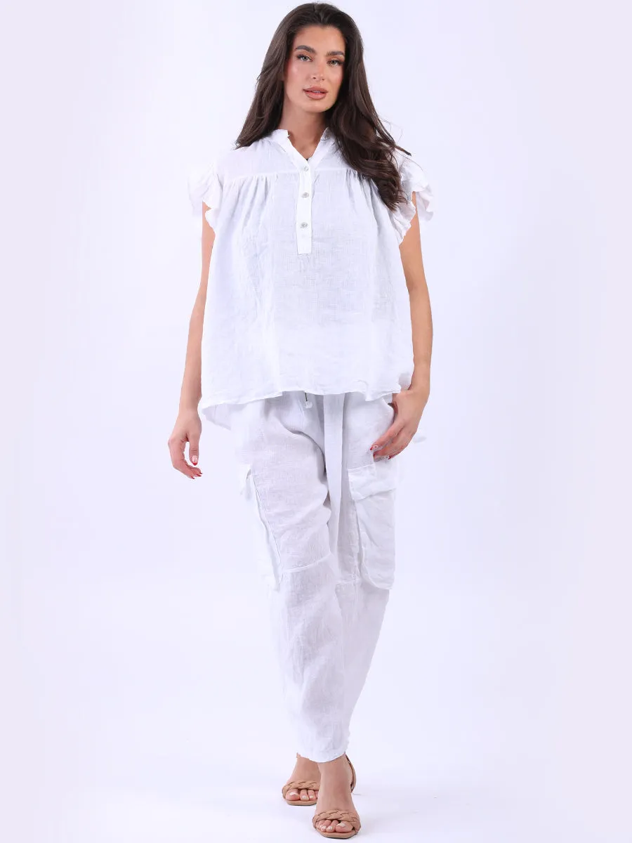 Anne   Kate Italian Linen Lagenlook Ruffle Blouse