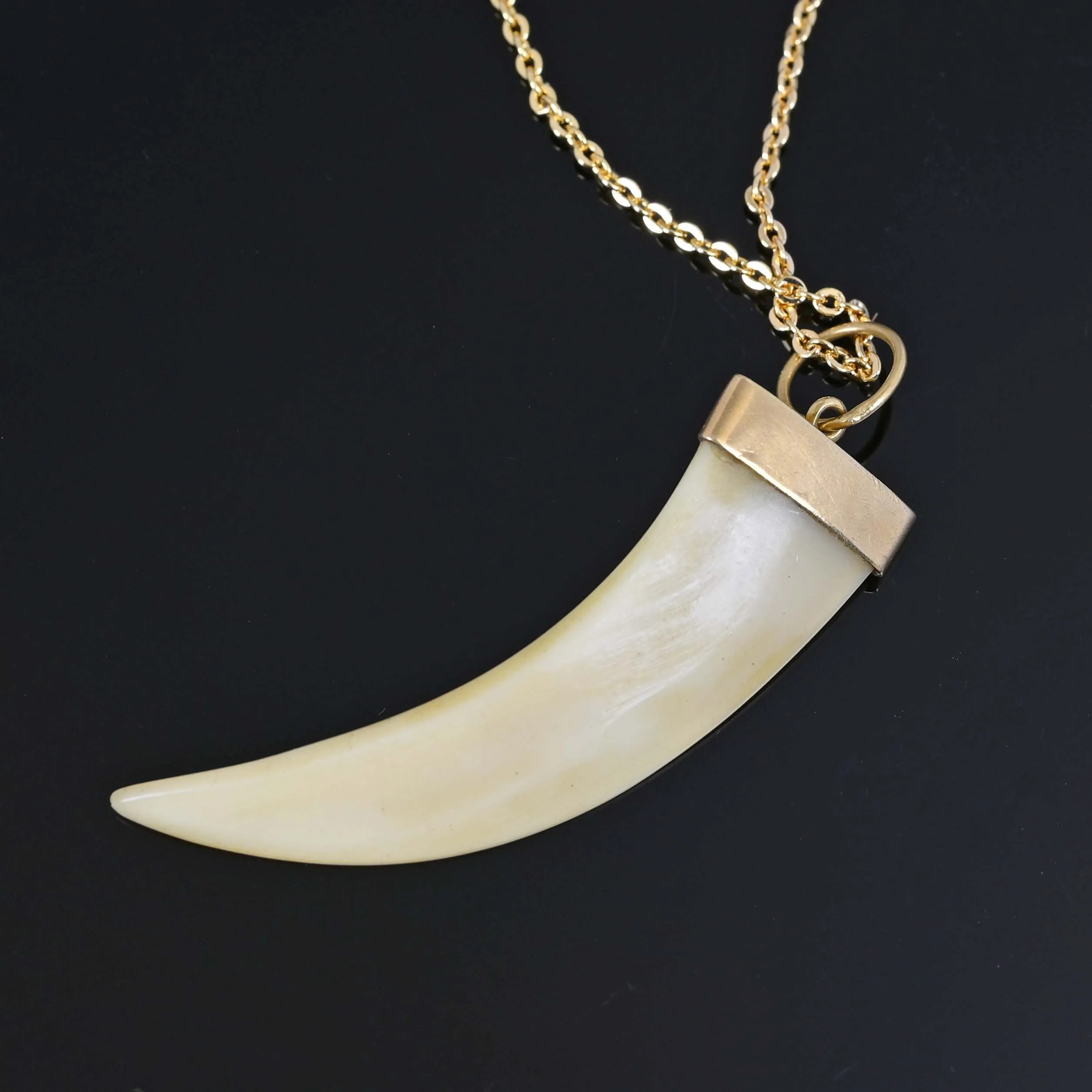 Antique 18K Gold Boars Tusk Pendant Necklace