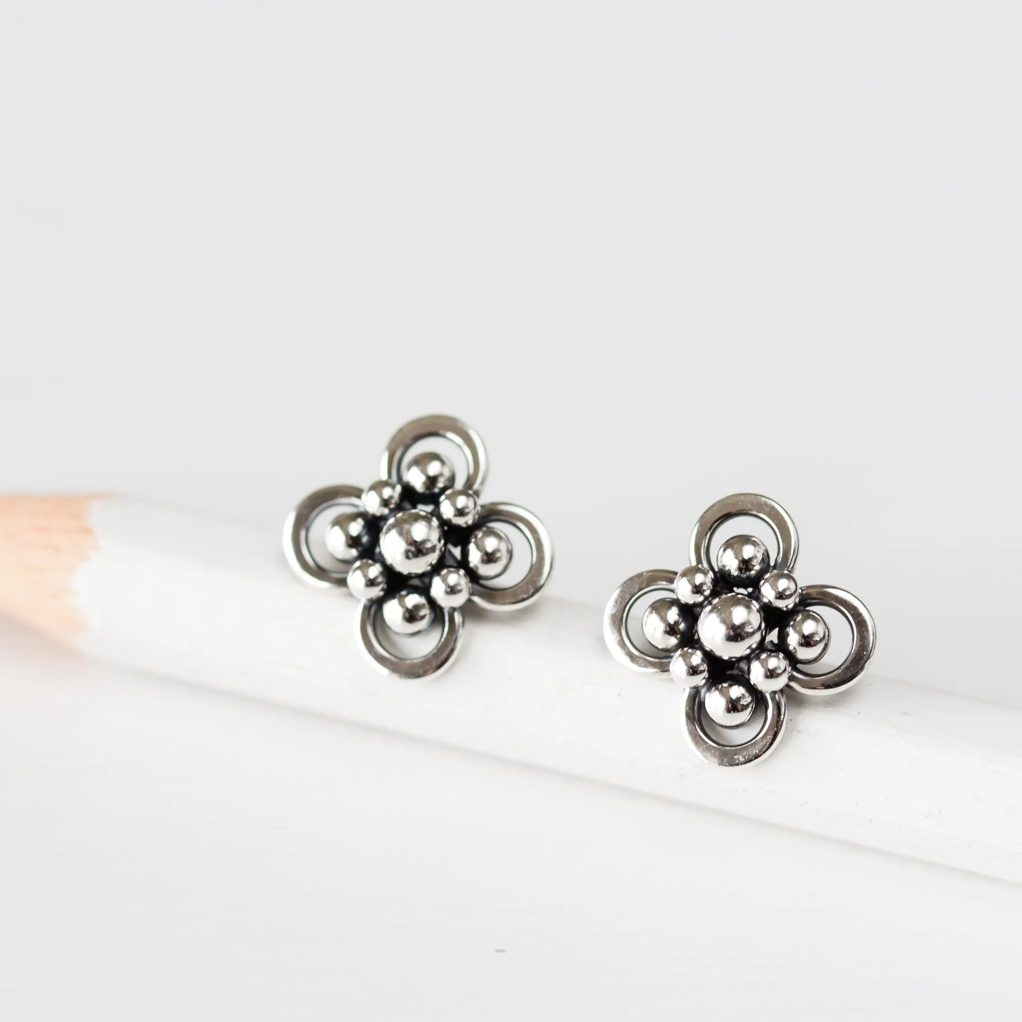 Atomic Arabesque Starburst Flower Stud Earrings, Sterling Silver