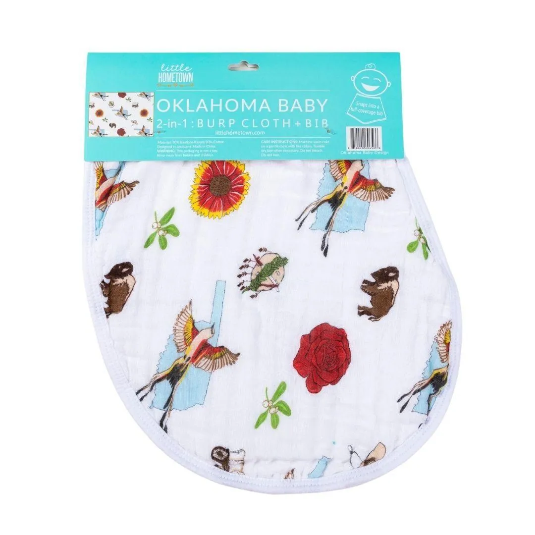 Baby Burp Cloth and Wraparound Bib:  Oklahoma Baby