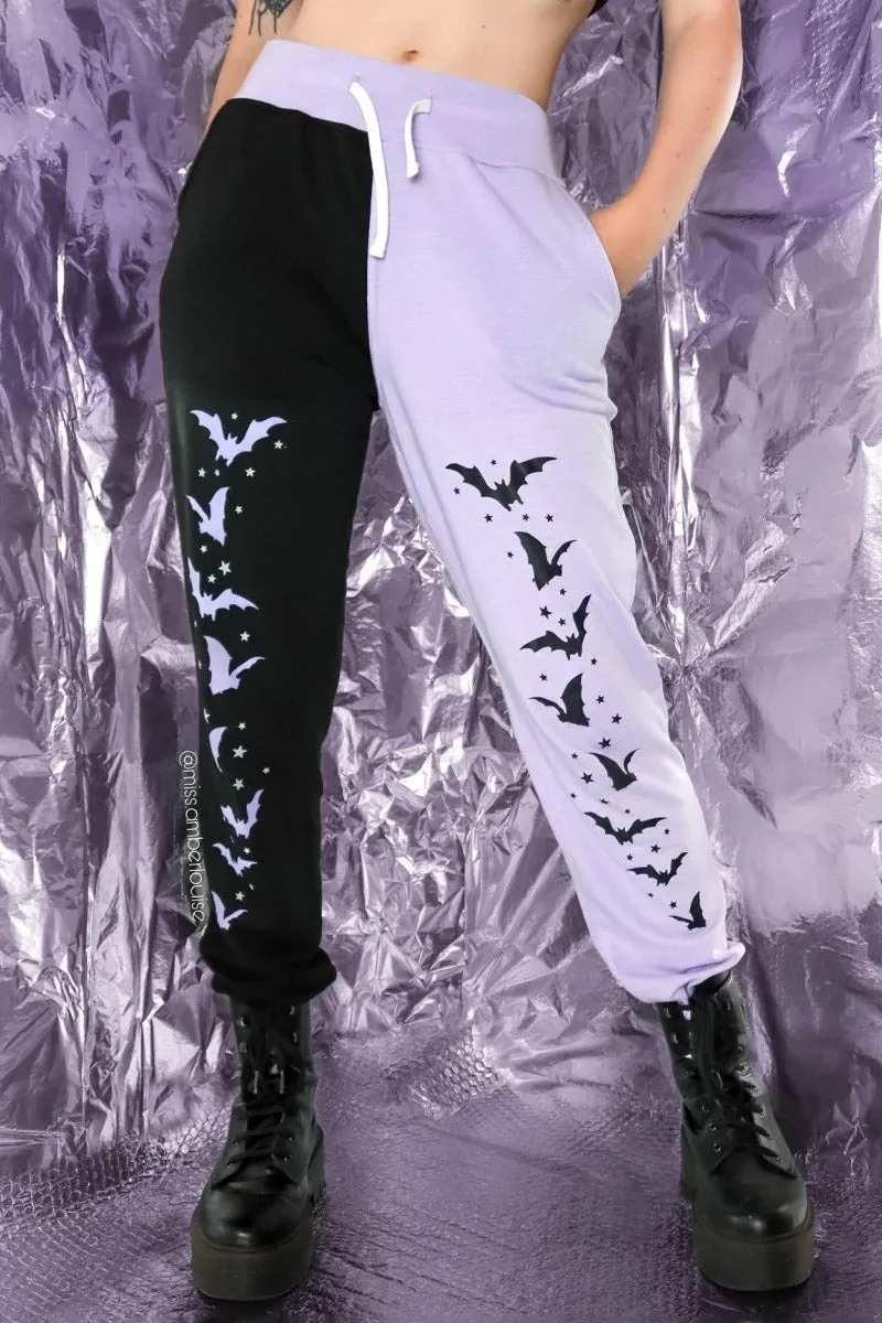 Bats and Stars Two Tone Purple and Black Sweatpants