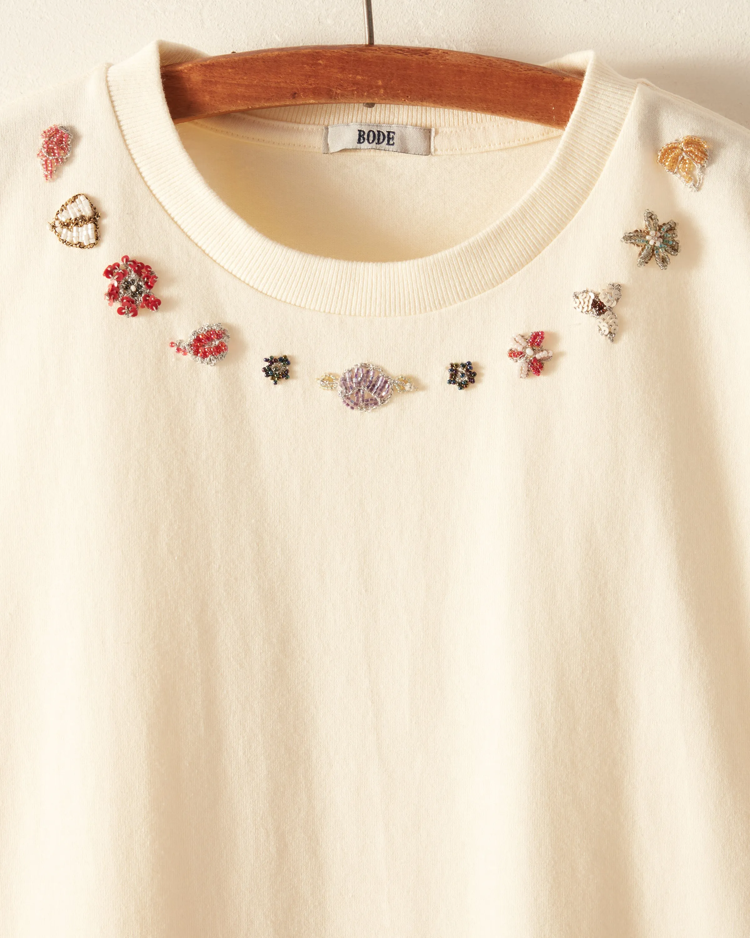 Beaded Necklace Tee - White