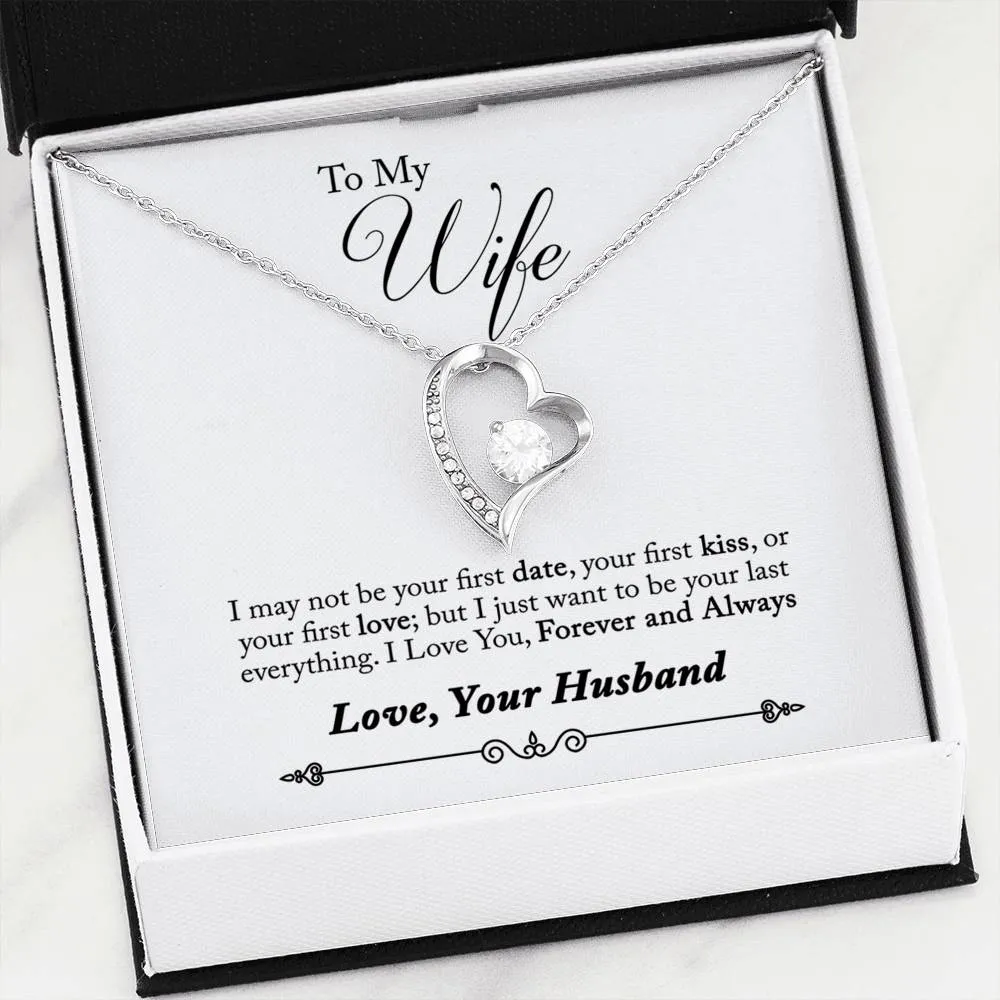 Beautiful Cubic Zirconia LOVE Necklace With Husband To Wife Romantic "Last Everything" Message Card