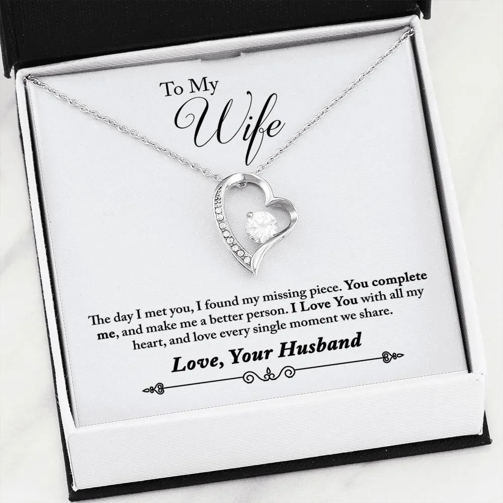 Beautiful LOVE Forever Hear Necklace With Husband to Wife "Complete Me" Message Card