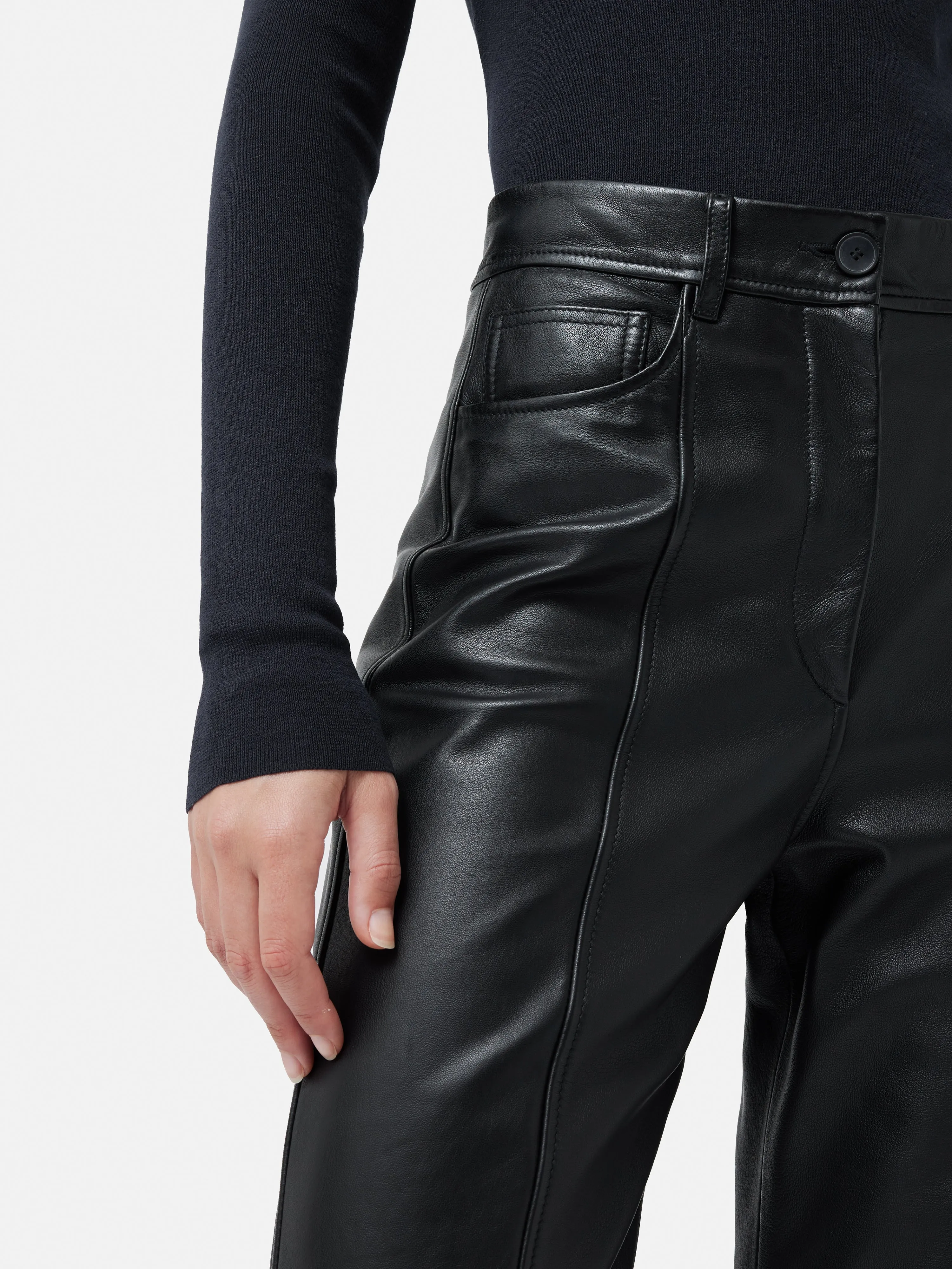 Beck Leather Wide Leg Trouser | Black