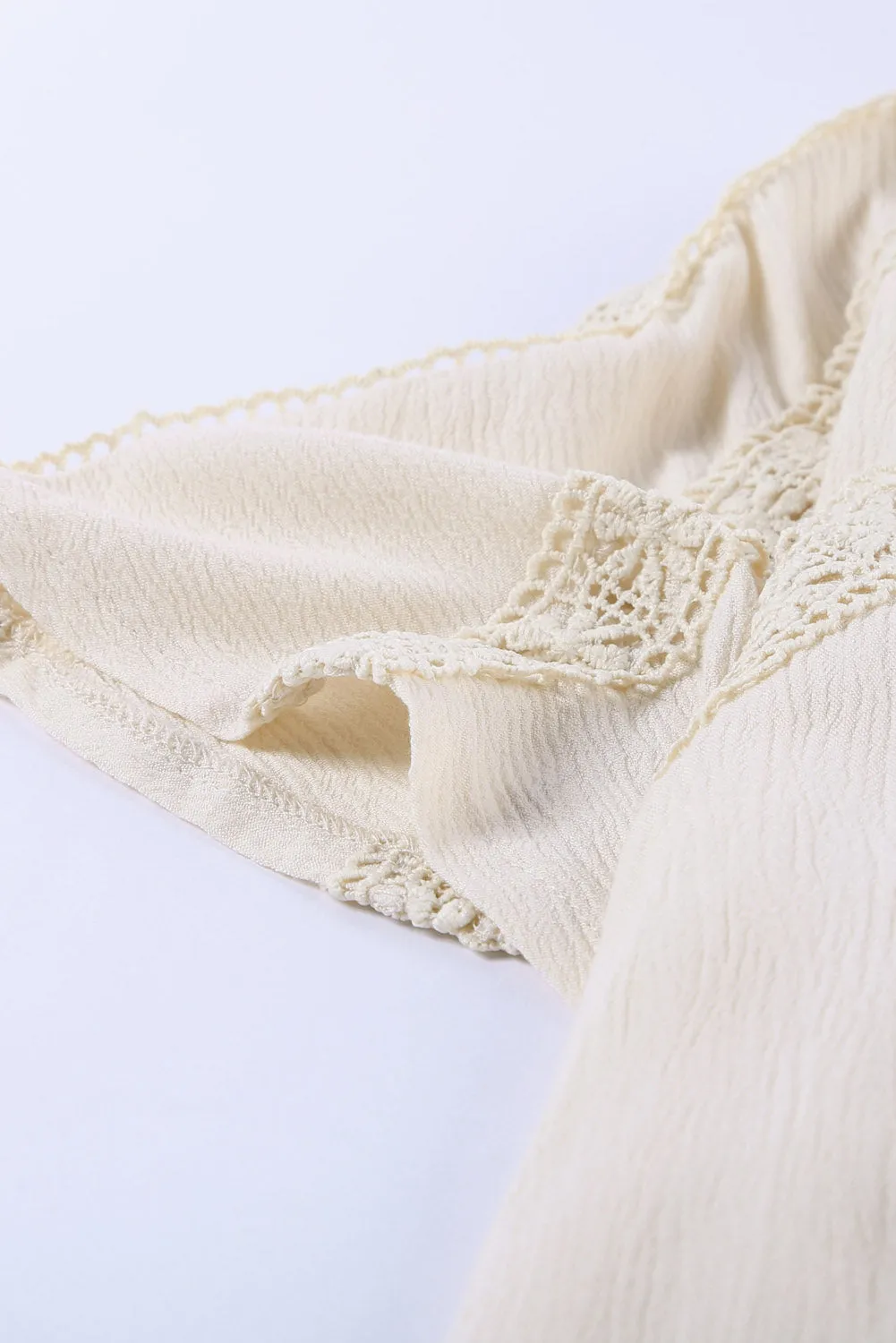 Beige Crochet Eyelet Short Sleeves Tees Top