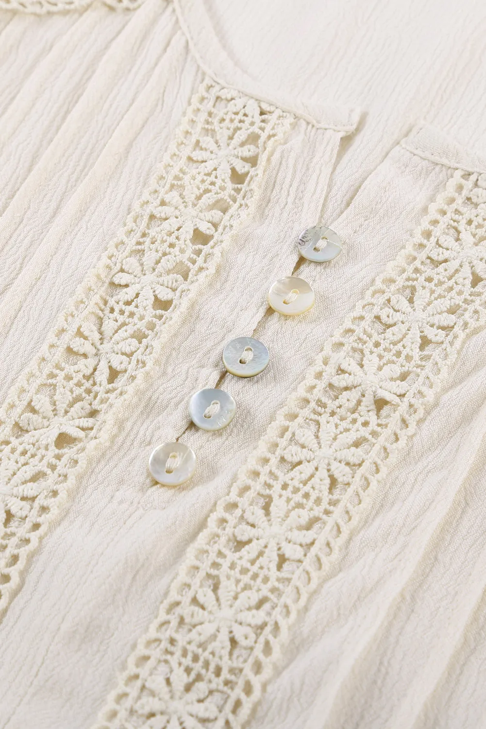 Beige Crochet Eyelet Short Sleeves Tees Top