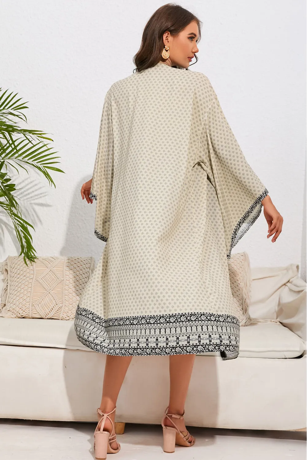 Beige Retro Boho Printed Beach Cover Up