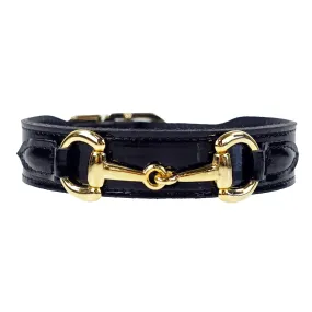 Belmont Dog Collar in Black Patent & Gold