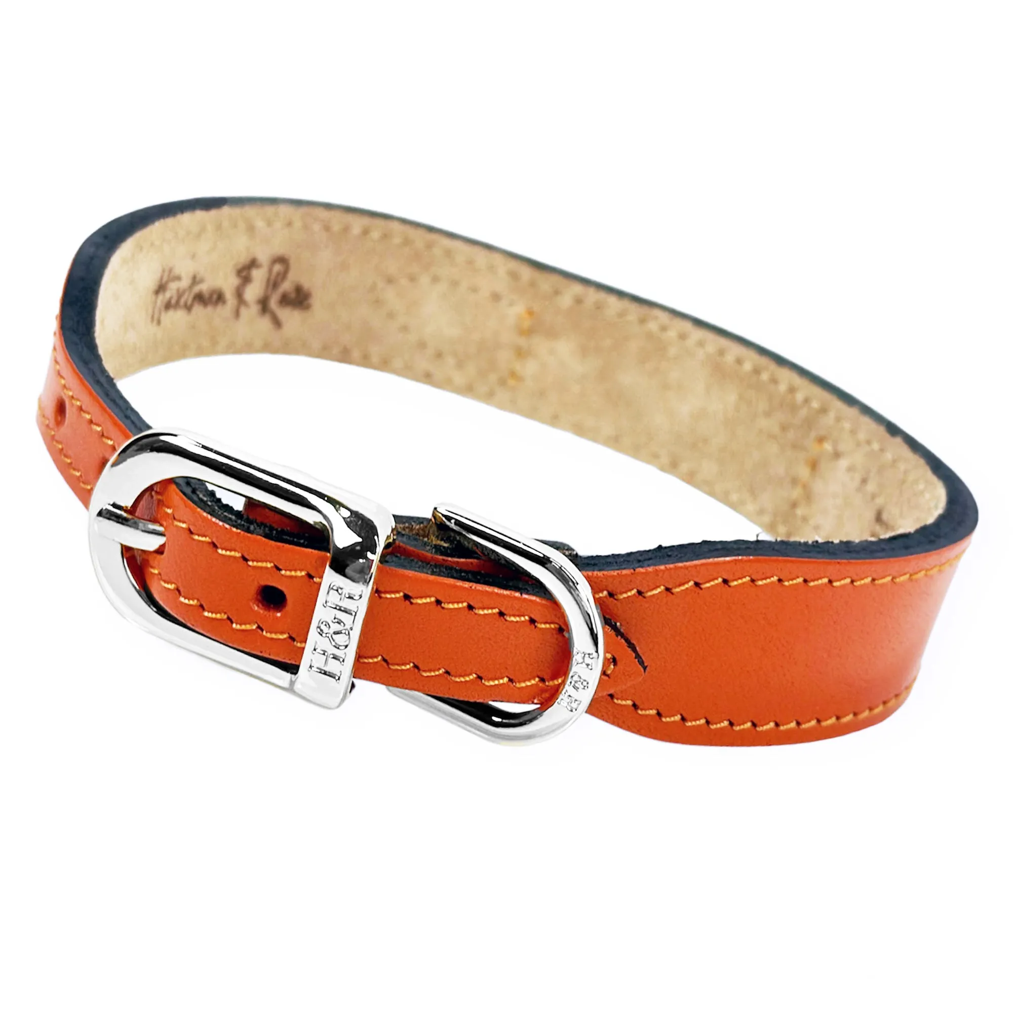 Belmont Dog Collar in Tangerine & Nickel