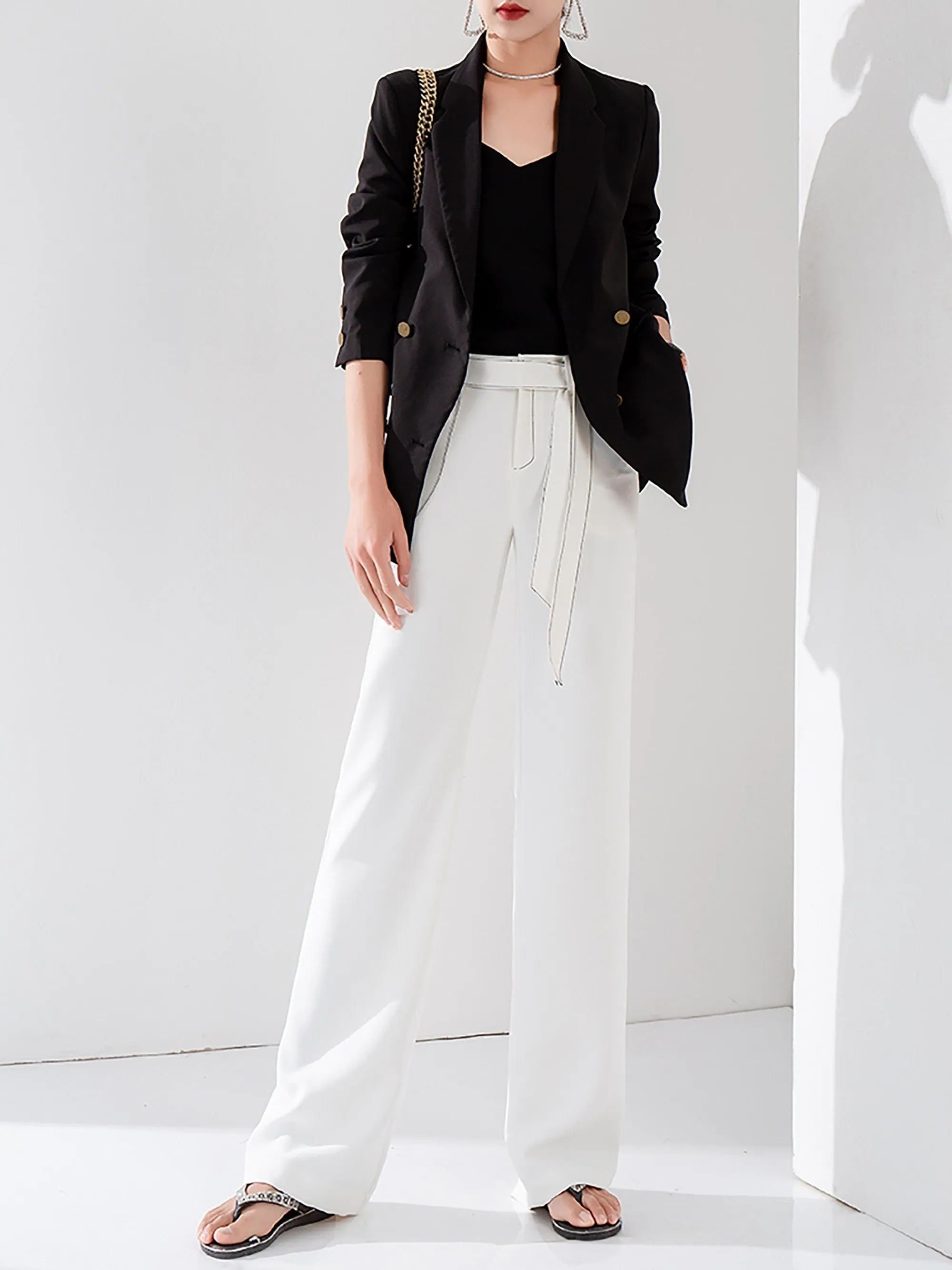 Belted Relaxed Full Length Pants