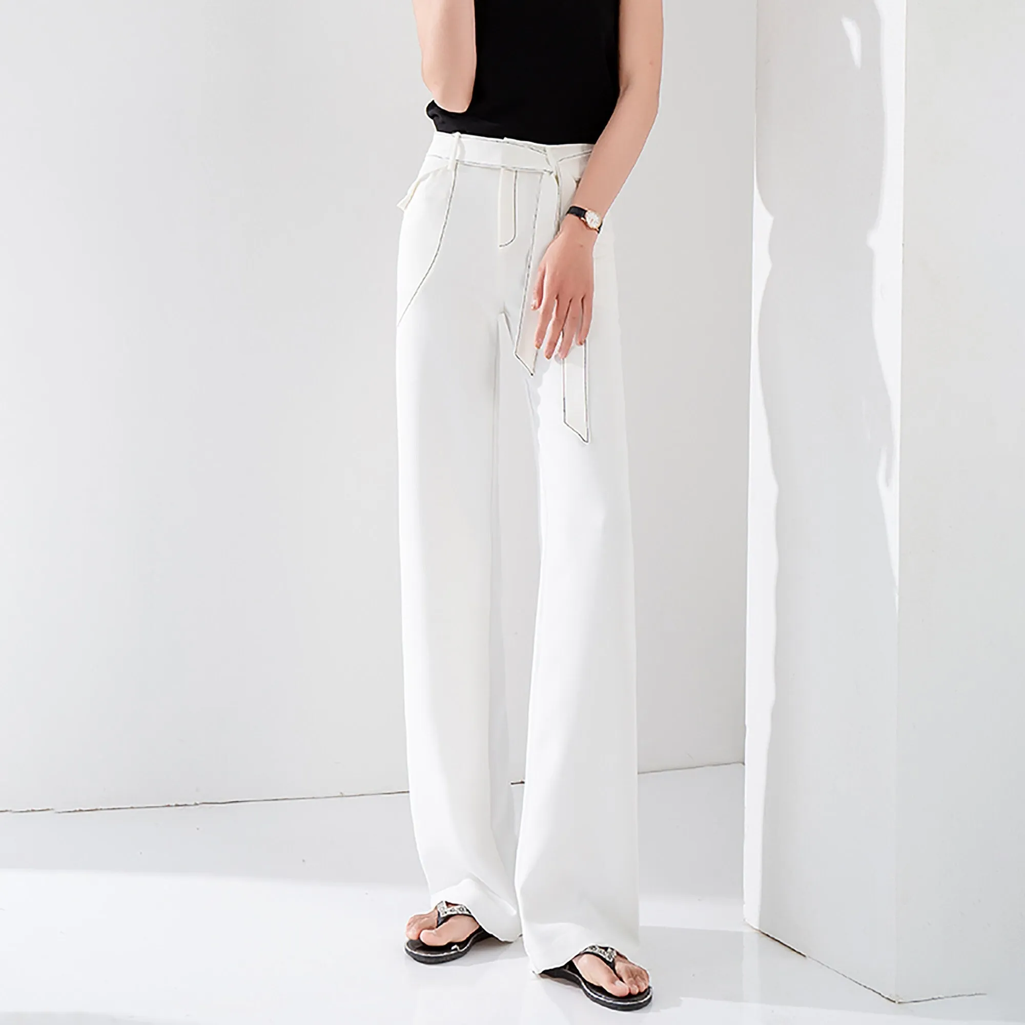 Belted Relaxed Full Length Pants