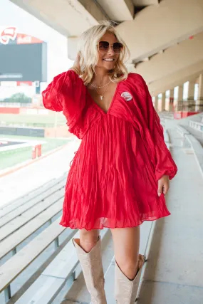 Bet On It Red Babydoll Long Sleeve Dress