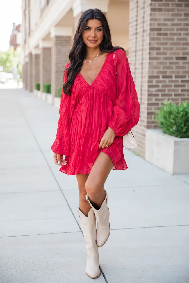 Bet On It Red Babydoll Long Sleeve Dress