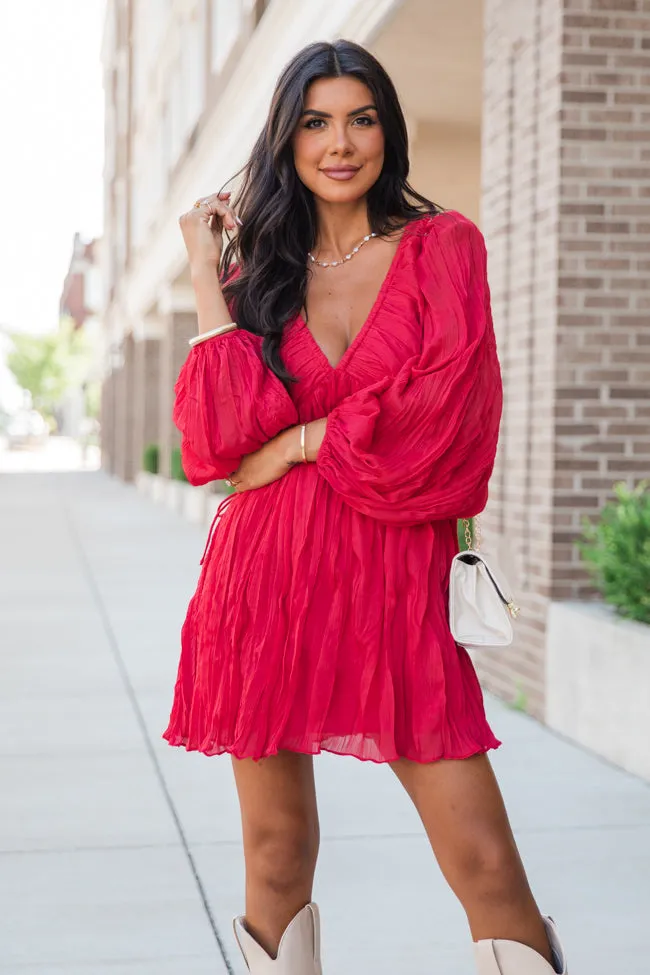 Bet On It Red Babydoll Long Sleeve Dress