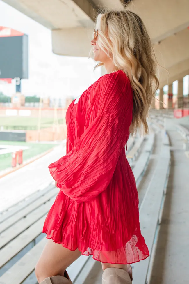 Bet On It Red Babydoll Long Sleeve Dress