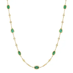 Bezel Set Emerald Shapes & Diamonds by the Yard Necklace