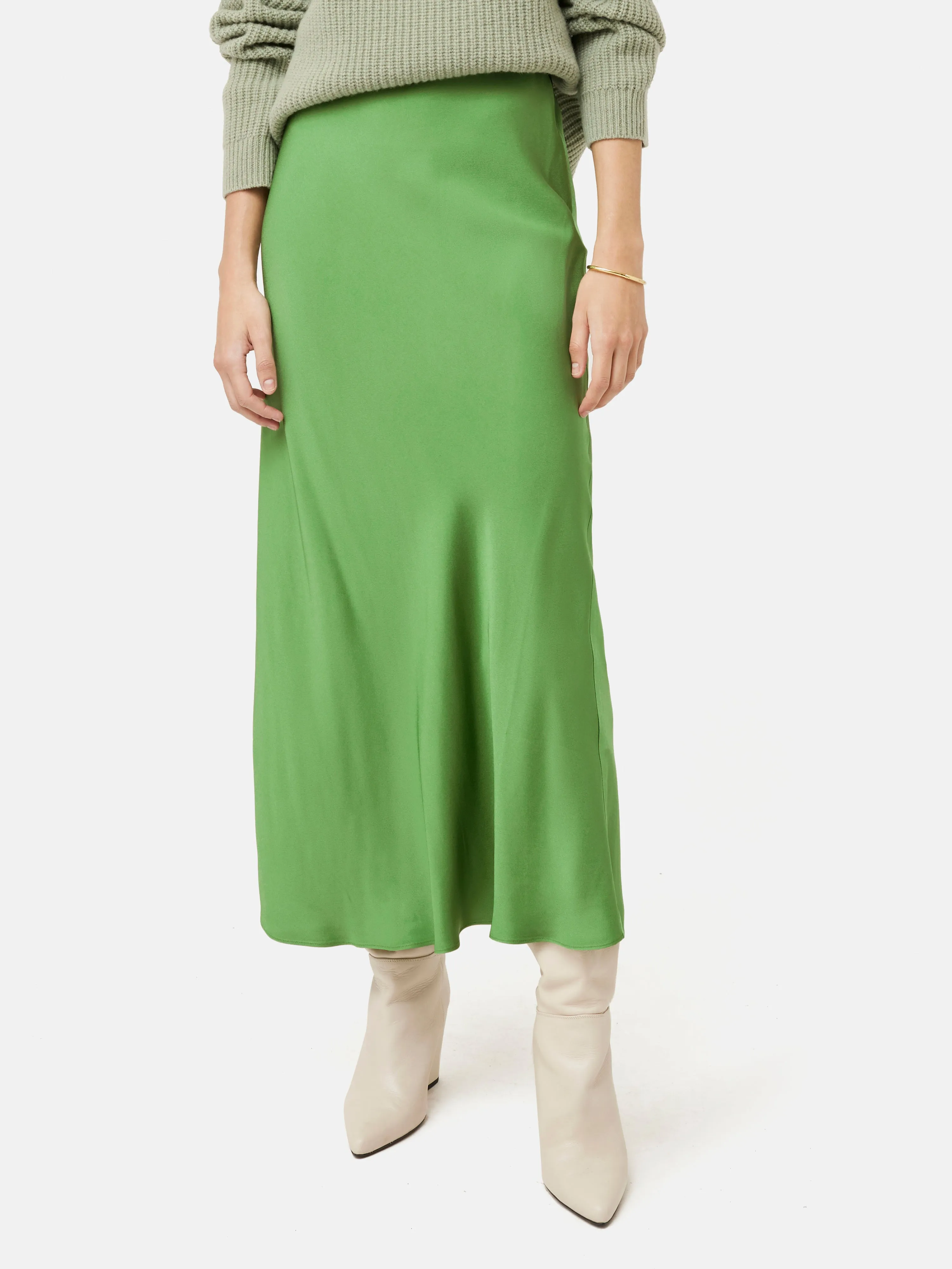 Bias Cut Maxi Skirt | Green