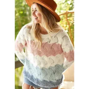 BiBi Color Block Openwork Long Sleeve Sweater