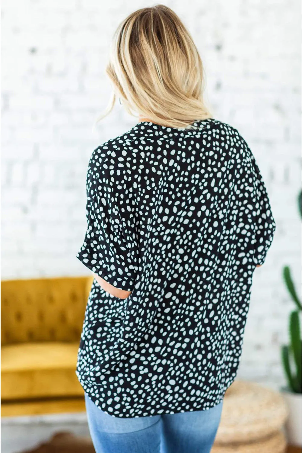 Black Animal Print Rolled Sleeve Tunic Top