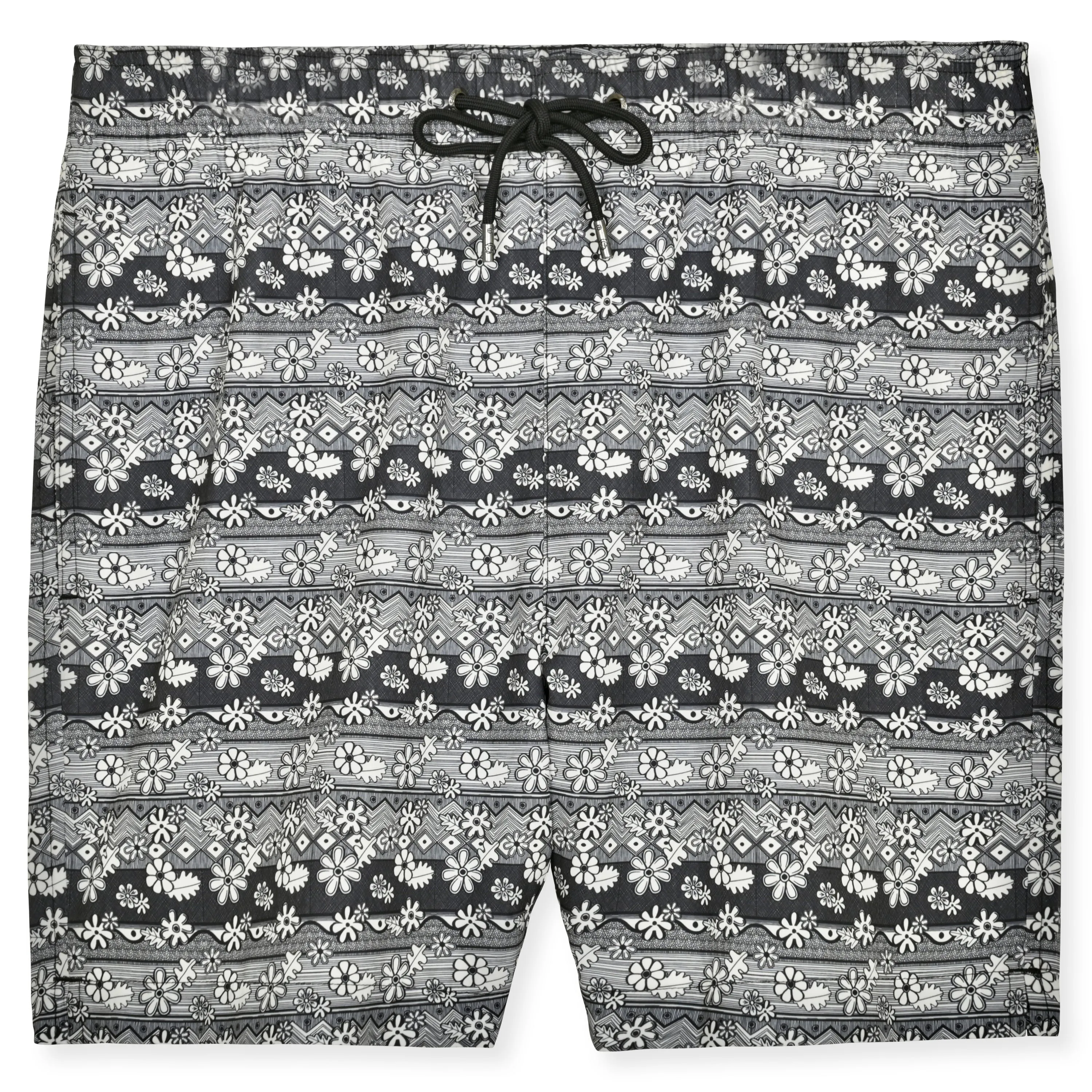 Black Batik Floral Swim Trunk