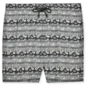 Black Batik Floral Swim Trunk