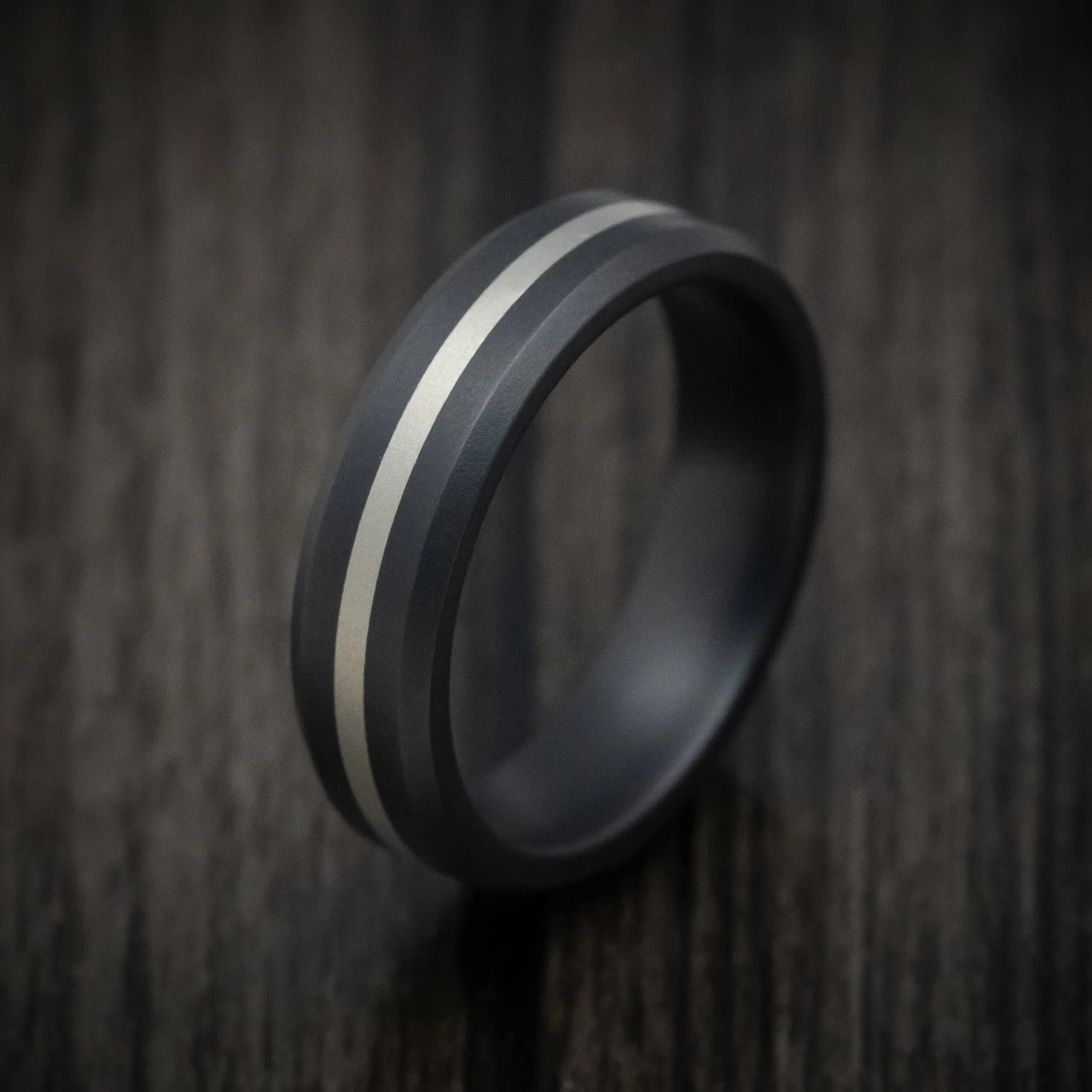 Black Ceramic Men's Ring with 14K White Gold Inlay