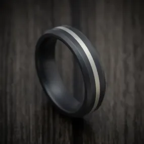 Black Ceramic Men's Ring with 14K White Gold Inlay