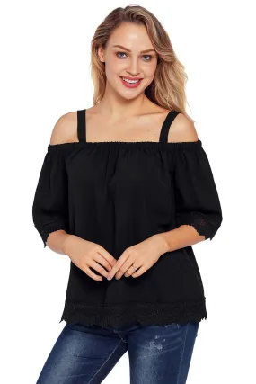 Black Cold Shoulders Lace Tunic Top