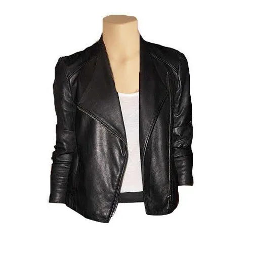 Black Double Breasted Minimalist Leather Jacket