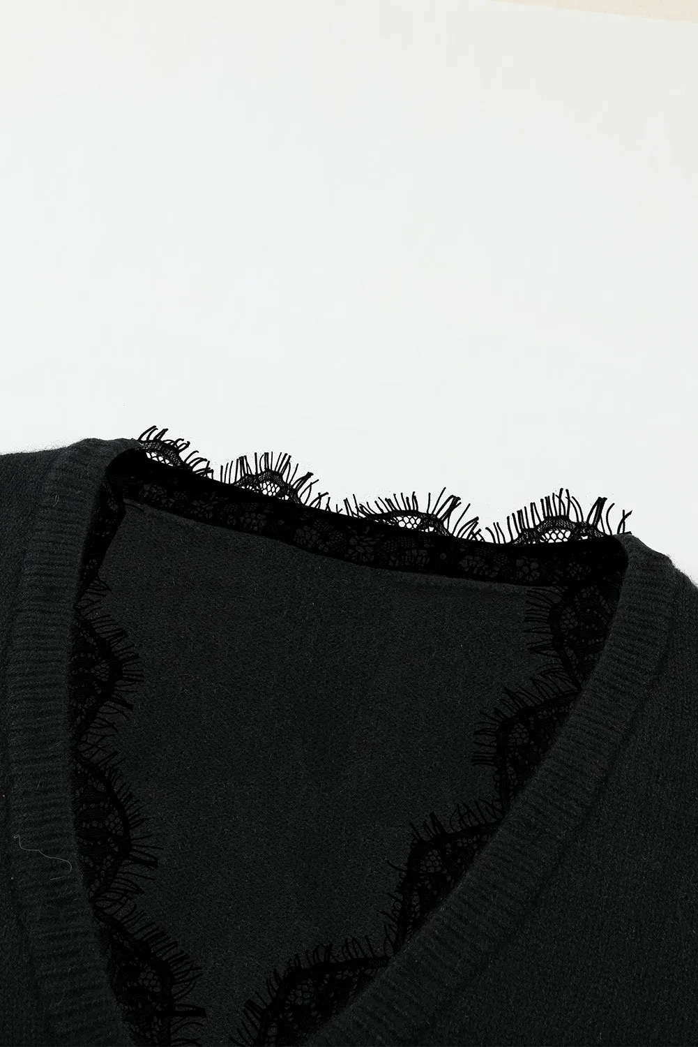 Black Eyelash V Neck Knitted Sweater