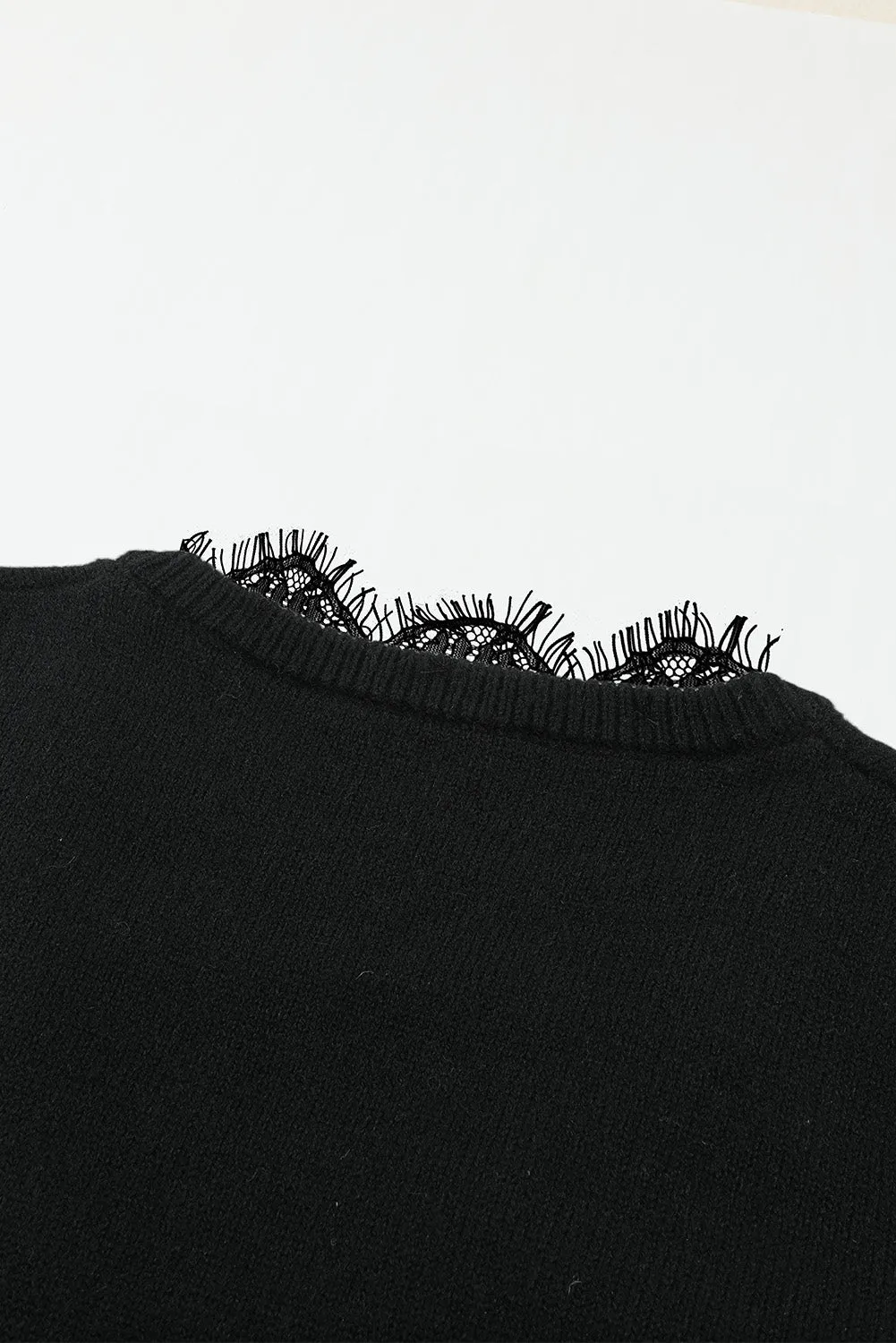 Black Eyelash V Neck Knitted Sweater