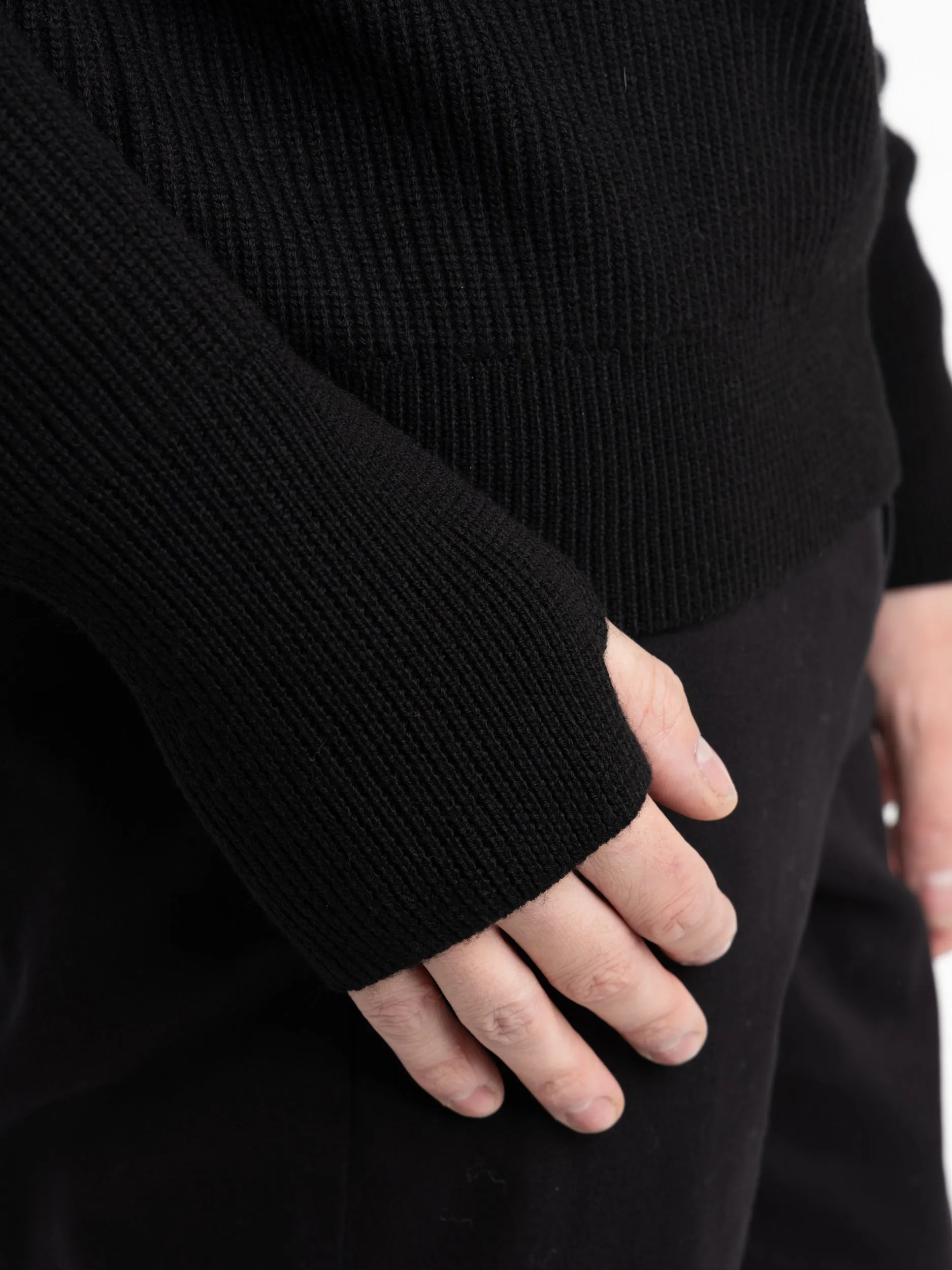 Black Fine Merino Rib Crewneck