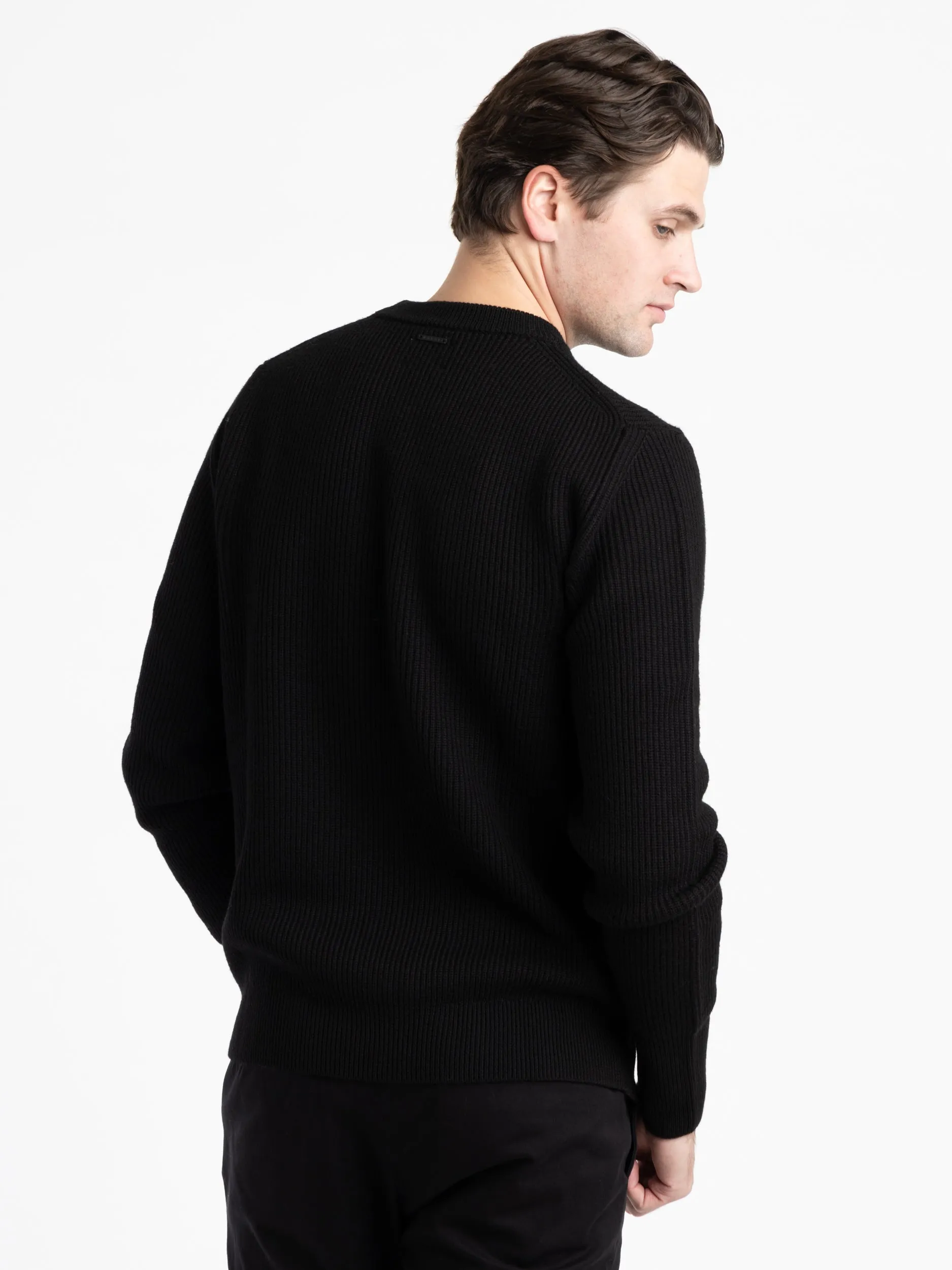 Black Fine Merino Rib Crewneck