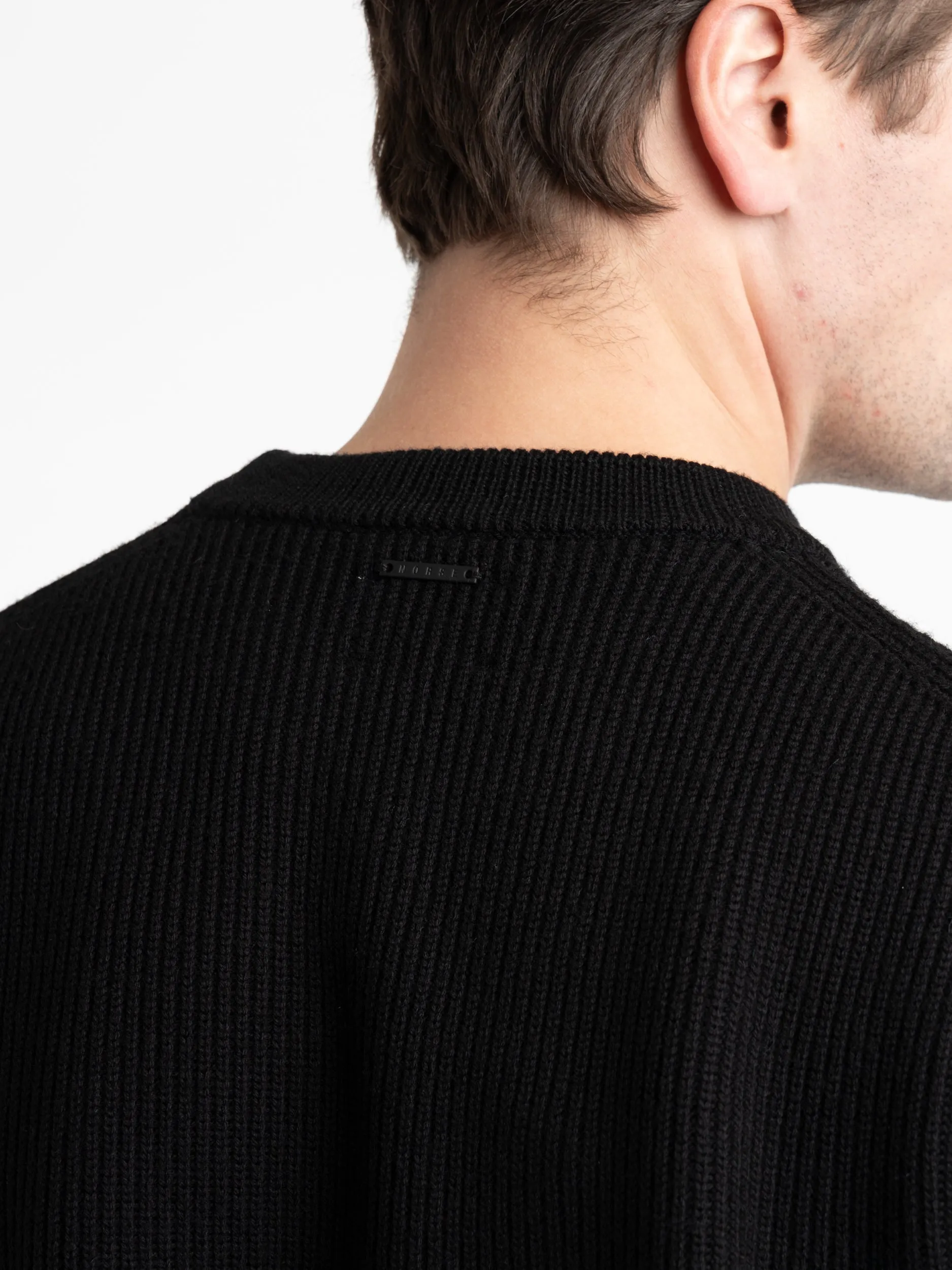 Black Fine Merino Rib Crewneck