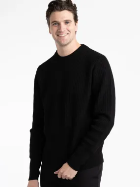 Black Fine Merino Rib Crewneck