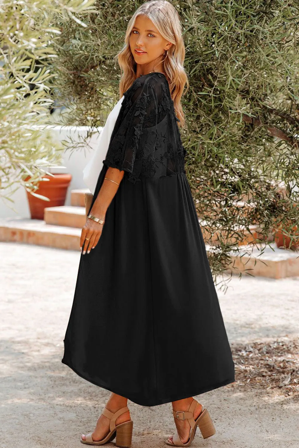 Black Floral Lace Beach Cover-Up Kimono