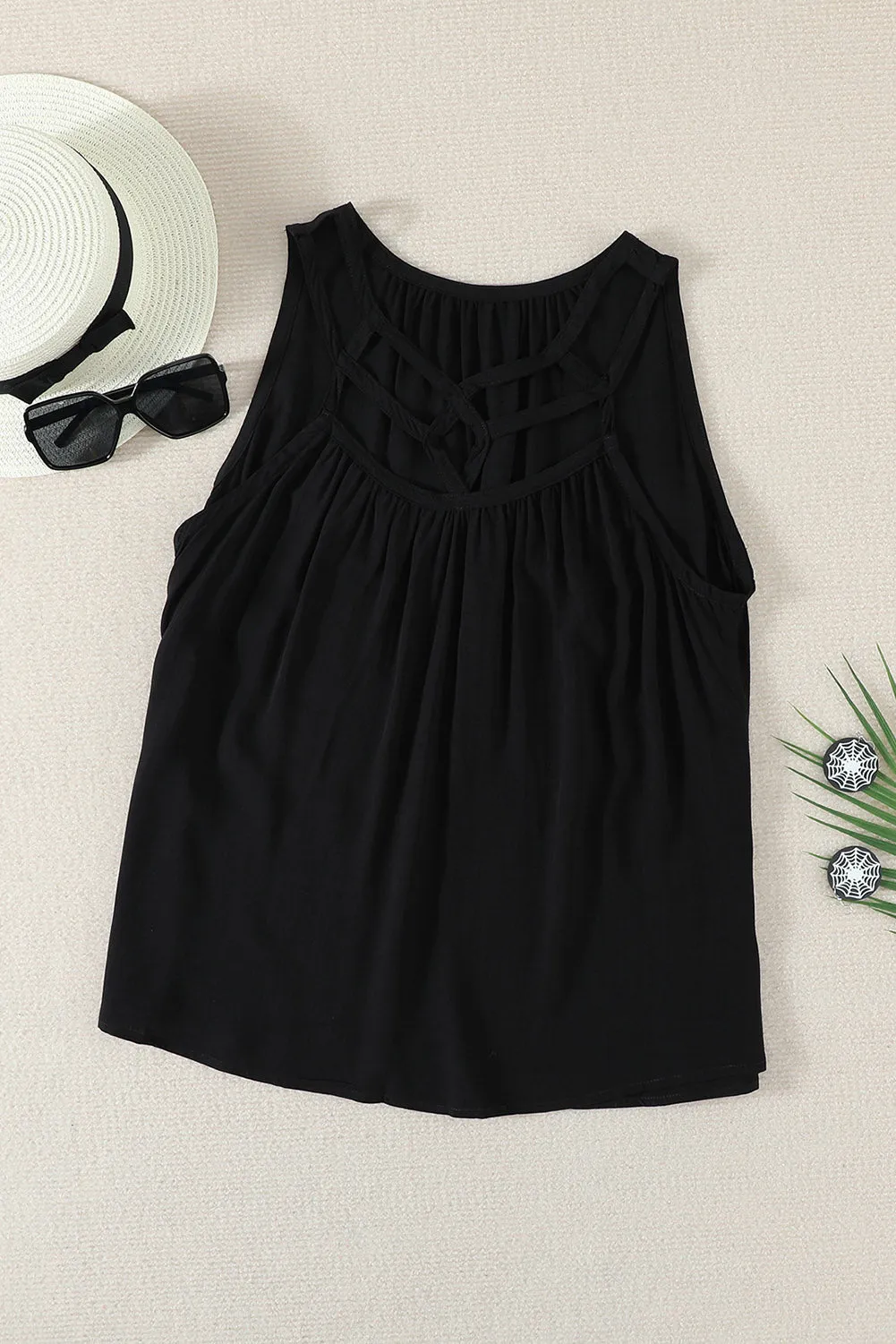 Black Hollow Out Sleeveless Tank Top