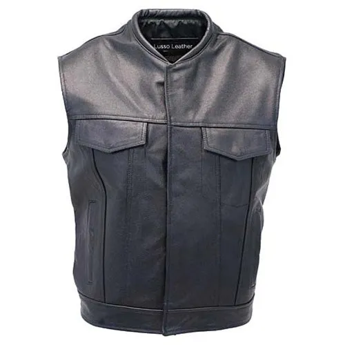 Black leather vest with closed collar