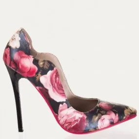 Black Rose Print Stiletto Heel Shoes