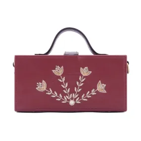 Bloom cherry hand embroidered designer vegan leather clutch bag