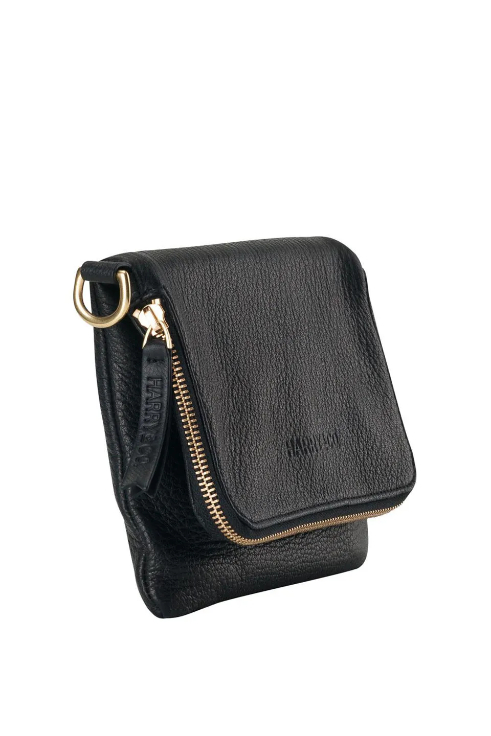 Bobi Leather Fold Over Black Clutch with Gold Chain