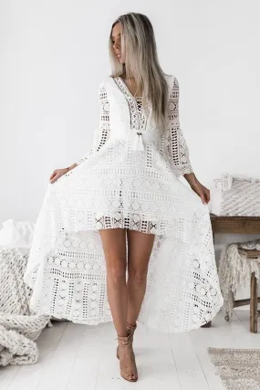 Boho High Low Dress - White