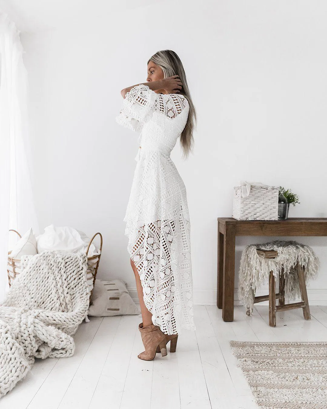 Boho High Low Dress - White