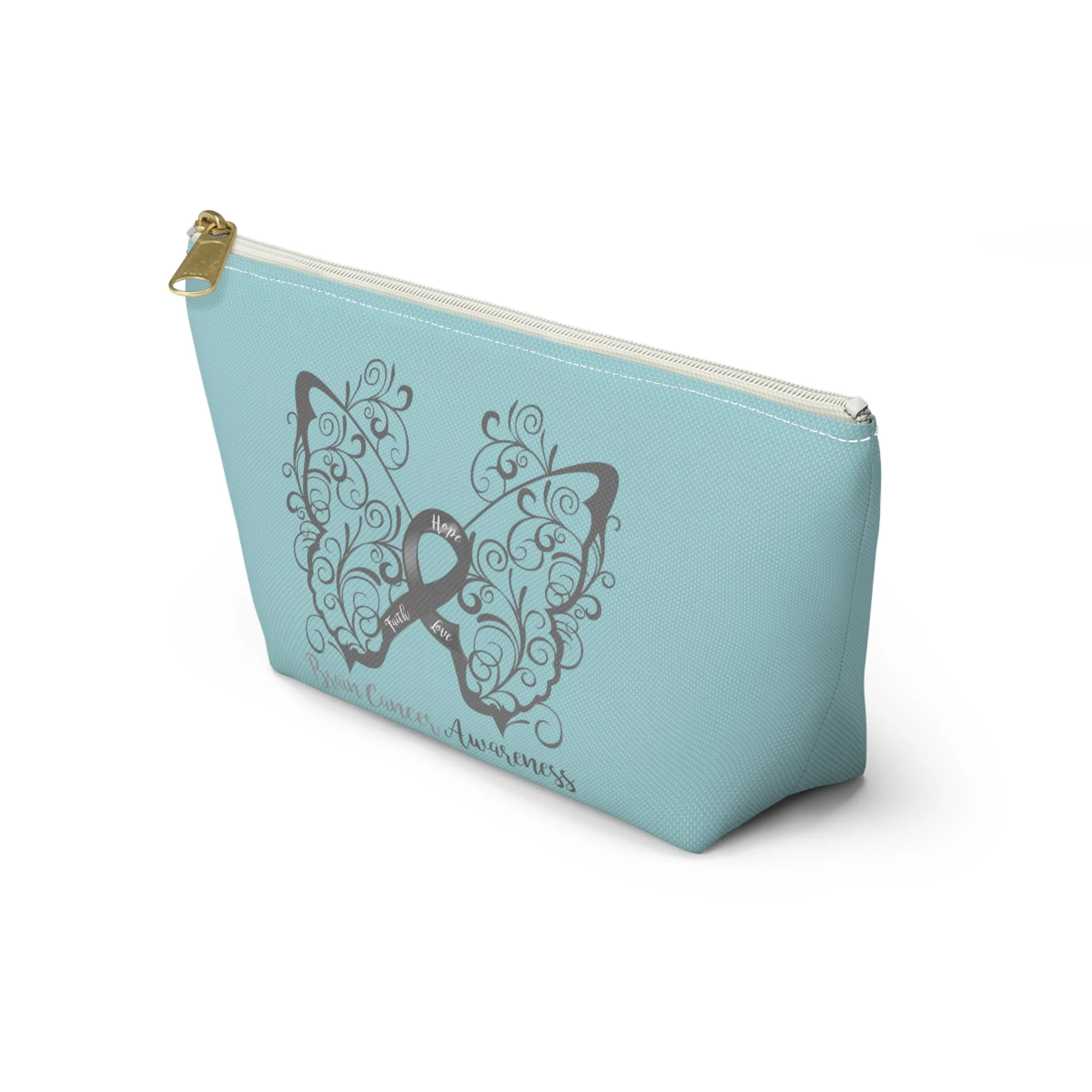 Brain Cancer Awareness Filigree Butterfly Small "Light Teal" T-Bottom Accessory Pouch (Dual-Sided Design)