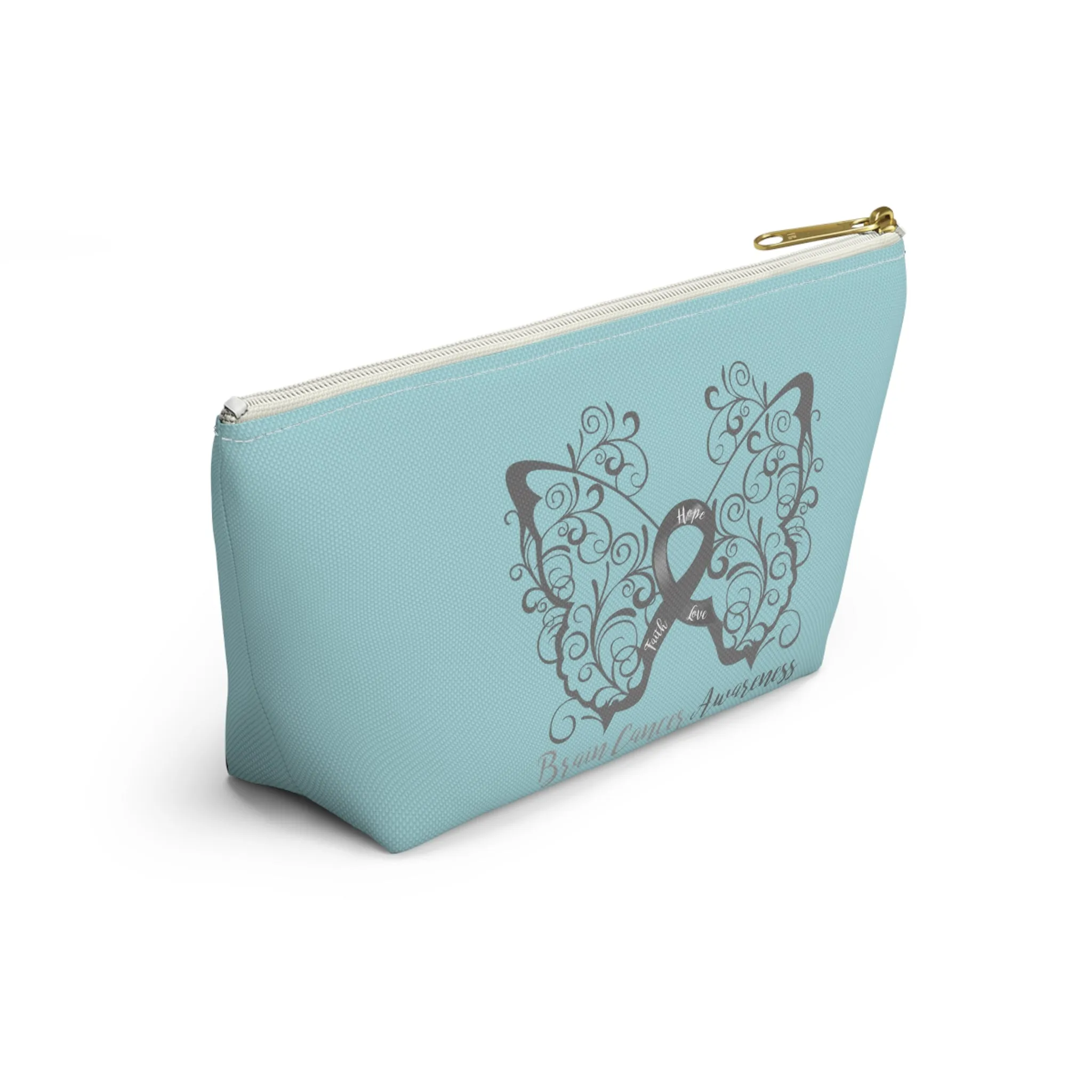 Brain Cancer Awareness Filigree Butterfly Small "Light Teal" T-Bottom Accessory Pouch (Dual-Sided Design)