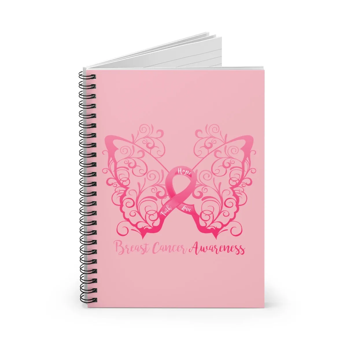 Breast Cancer Awareness Filigree Butterfly Pink Spiral Journal - Ruled Line